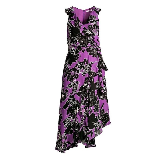Parker New York NWT Loreena Silk Blend Wrap Dress Purple Black Floral Size 2 - Picture 4 of 16